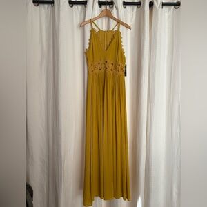 Lulu's This is Love Mustard Crochet-Waist Maxi Dress
